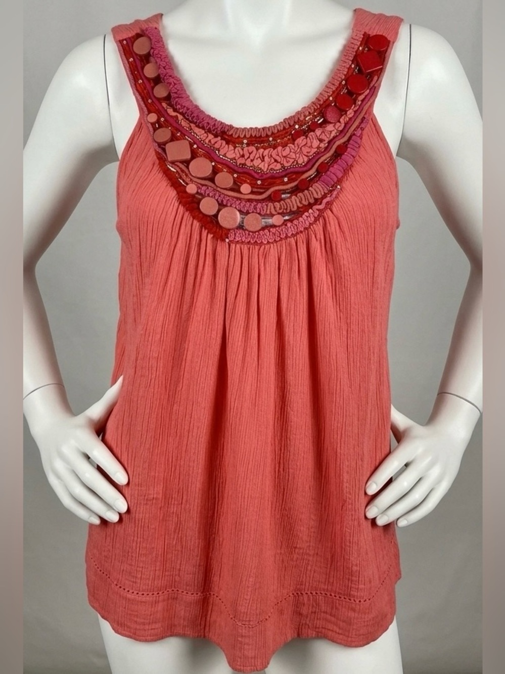 Anthropologie Saivana Coral Pink Beaded Embellished Sleeveless Blouse S NWT
